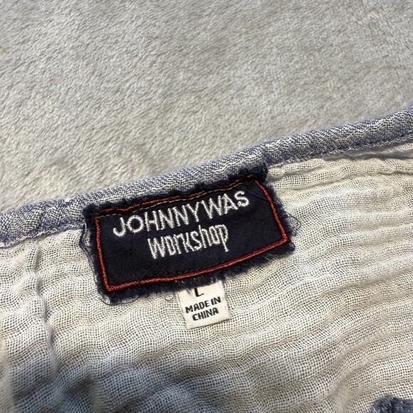 Johnny Was Chambray Floral Embroidered Top Bell Sleeve Boho Size Large Women's - Picture 9 of 14